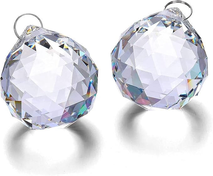 imagine mart 透明玻璃水晶球棱镜吊坠 suncatcher 40 毫米 2 件装